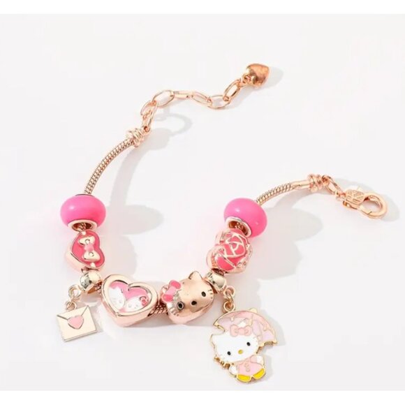 Hello Kitty Charm Bracelet – Pink Beaded Adjustable Bracelet with Cute Charms - Picture 2 of 4